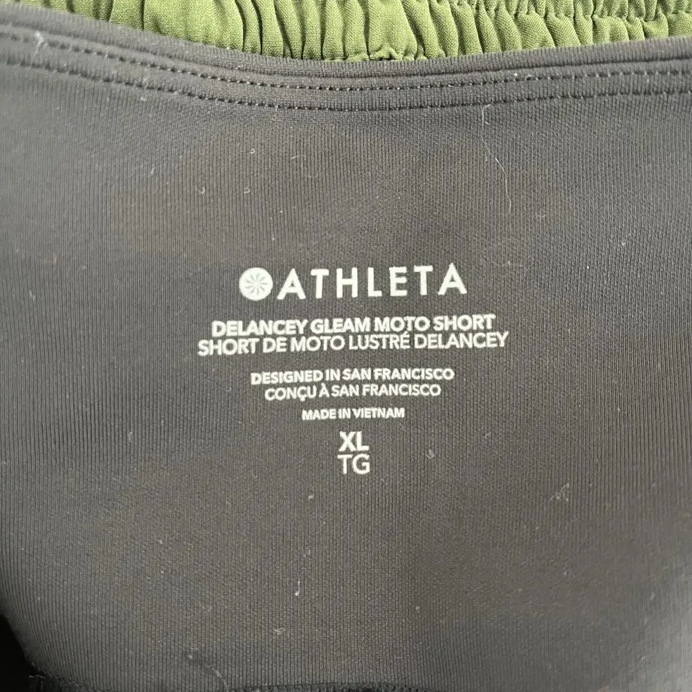 Athleta Delancey Gleam Moto Shorts Size XL Black High Rise Sculptek Like New